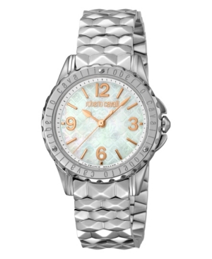 ROBERTO CAVALLI BY FRANCK MULLER WOMEN'S SWISS QUARTZ SILVER STAINLESS STEEL BRACELET MOTHER OF PEARL DIAL WATCH, 34