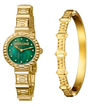 image of Roberto Cavalli By Franck Muller Women-s Diamond Swiss Quartz Gold Stainless Steel Watch & Bracelet Gift Set, 26mm