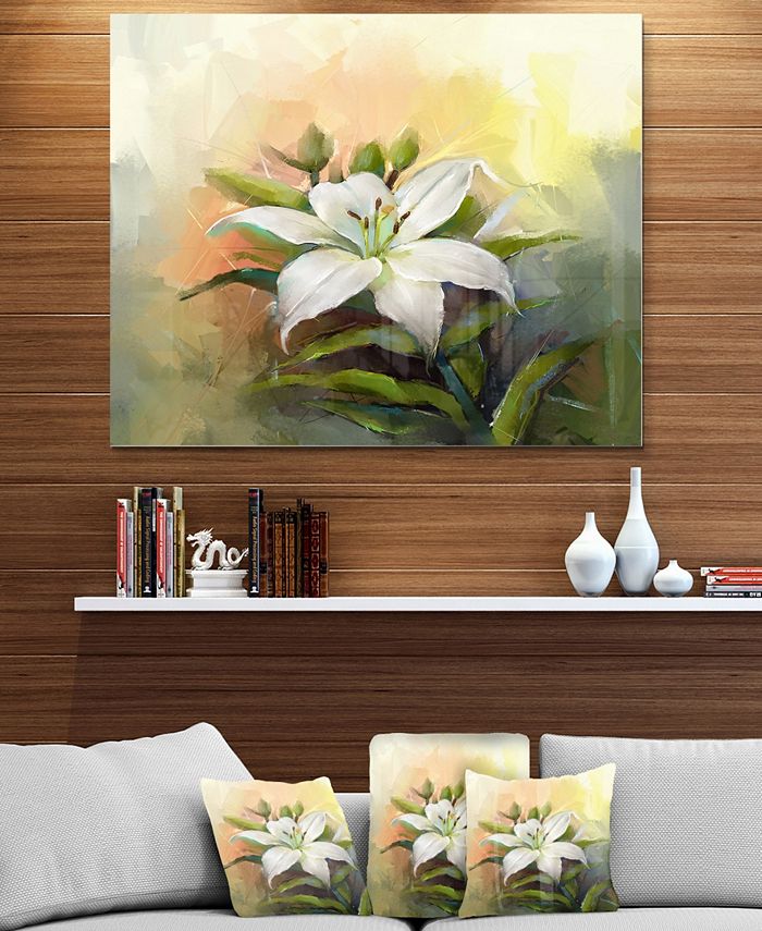 Design Art Designart 'White Lily Flower Oil Painting' Large Floral ...