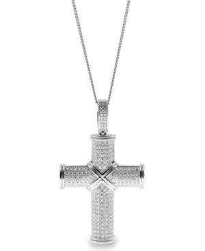 image of Sutton Sterling Silver Cubic Zirconia Cross Pendant Necklace