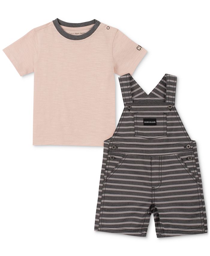 Calvin Klein Baby Boys 2-Pc. T-Shirt & Striped Shortall Set - Macy's