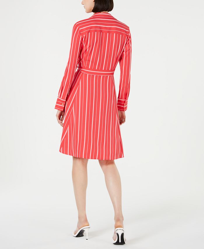 Calvin Klein Striped Fit & Flare Wrap Dress - Macy's