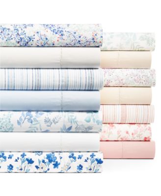Martha Stewart Collection Solid and Print Cotton Percale 400 Thread Count Sheet Sets, Created for Macy's