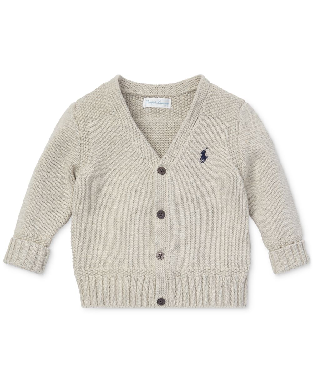 Baby Boys Combed Cotton V Neck Cardigan