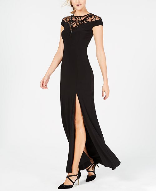 alfani Adrianna Papell Adrianna Women's Papell Sequin Embellished Illusion-Lace Gown Women's Fashion Shoes & Accessories