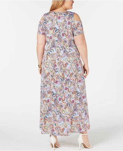 NY Collection Plus and Petite Plus Size Printed Cold-Shoulder Maxi ...