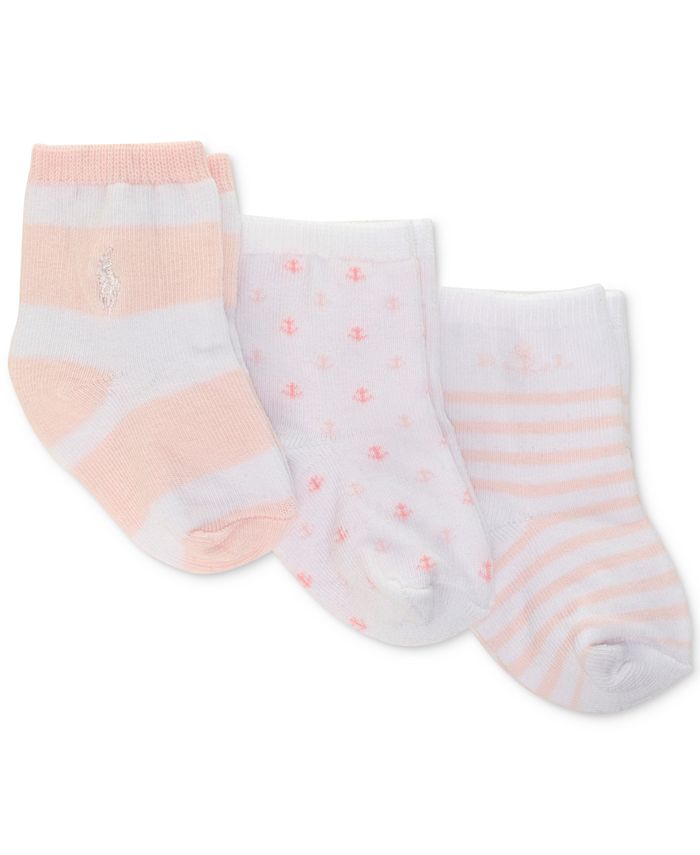 Polo Ralph Lauren Baby Girls 3-Pk. Anchors Away Flat-Knit Crew Socks ...