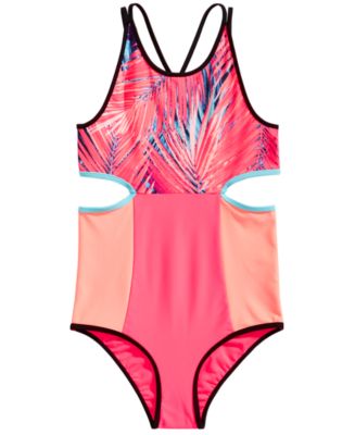 Ideology Big Girls 1-Pc. Palm-Print Cutout Swimsuit, Created for Macy's ...