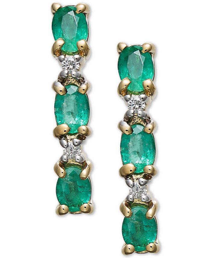 Macy's Emerald (1-1/5 ct. t.w.) & Diamond Accent Curved Bar Stud ...