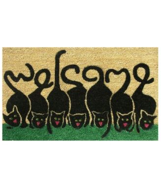 Home & More Home More Cats Welcome Natural Coir Vinyl Doormats In Multi