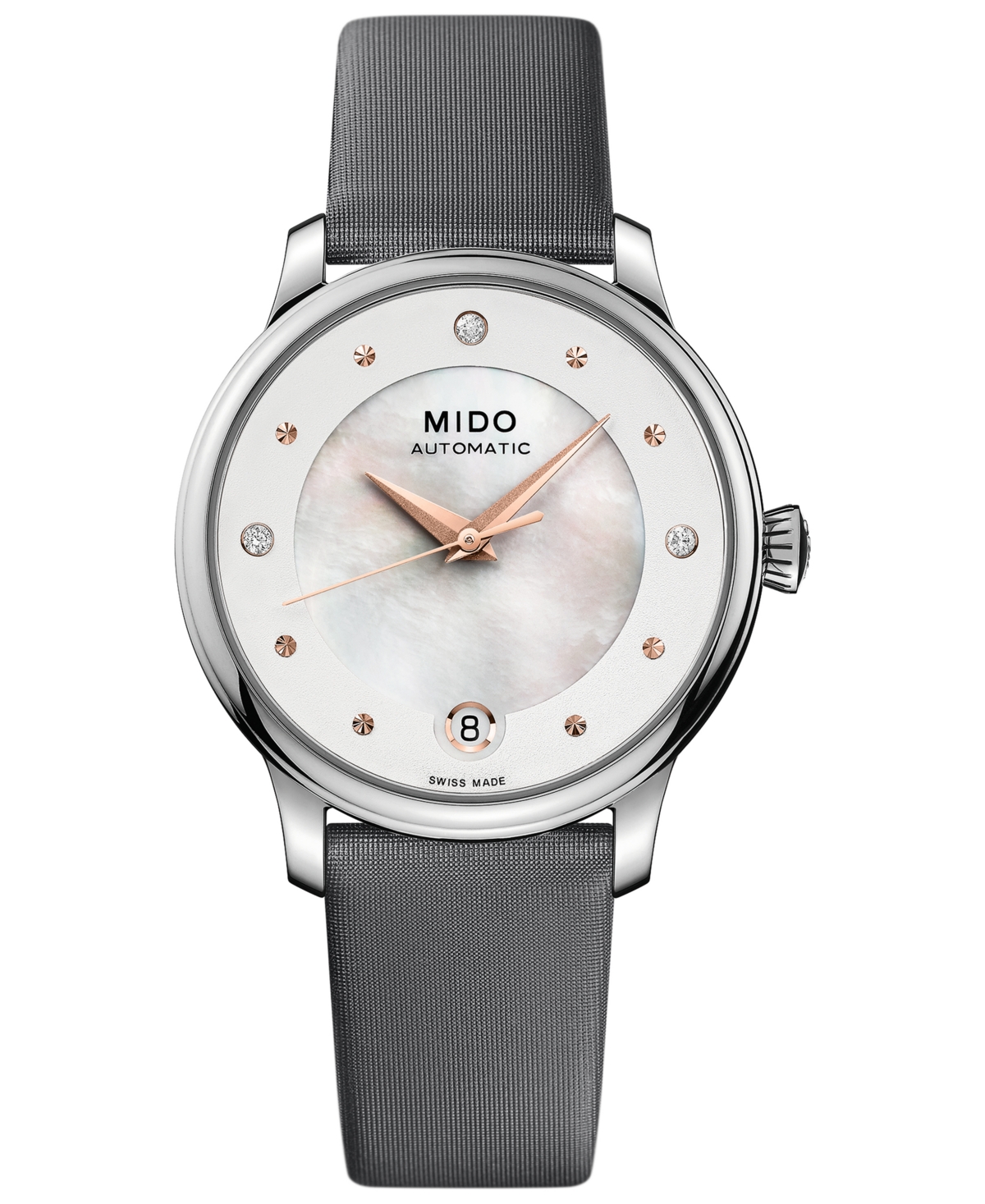 Mido Women's Swiss Automatic Baroncelli Ii Diamond-accent Black Synthetic Leather Strap Watch 27.9mm In Black