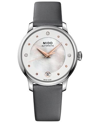 Mido - Women's Swiss Automatic Baroncelli II Diamond-Accent Black Synthetic Leather Strap Watch 27.9mm