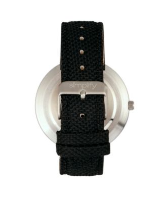 Simplify Quartz The 6100 White Dial, Canvas-Overlaid Black Polyurethane Strap Watch 43mm