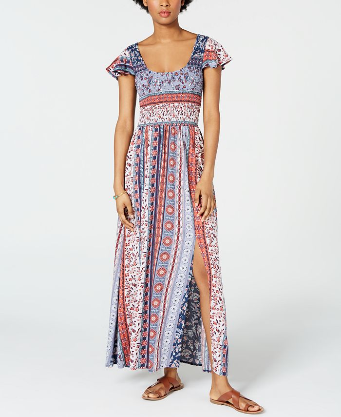 American Rag Juniors' Printed Smocked Tassel-Trimmed Maxi Dress ...