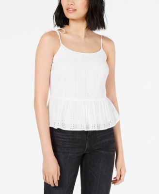 Bar III Eyelet-Lace Peplum Top, Created For Macy's - Macy's