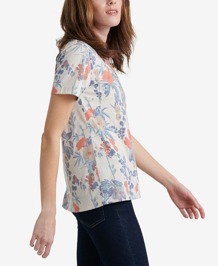 Lucky Brand Cotton Floral Print V-Neck T-Shirt & Reviews - Tops - Women ...