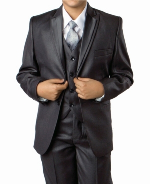 image of Tazio Little Boys Solid Peak Lapel 2 Button Vested Boys Suit, 5 Piece