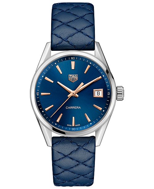 Tag Heuer Women S Swiss Carrera Blue Leather Strap Watch 36mm Reviews Watches Jewelry Watches Macy S