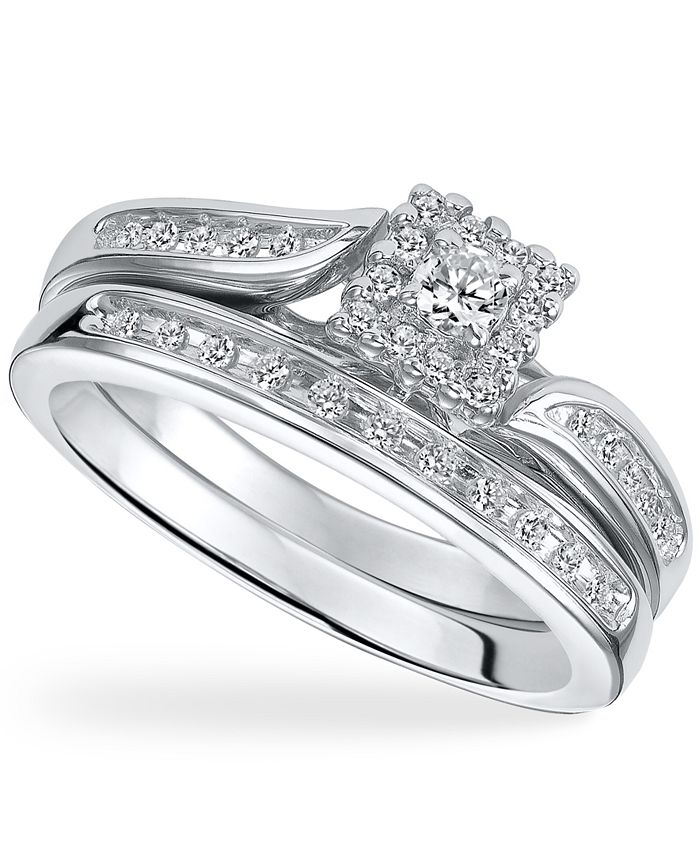 Macy's Diamond Engagement Ring Set in Sterling Silver (1/4 ct. t.w ...