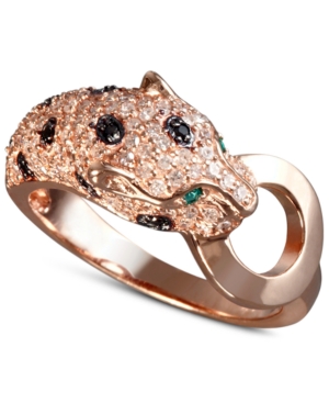 image of Effy Signature White and Black Diamond (5/8 ct. t.w.) and Emerald Accent Panther Ring in 14k Rose Gold