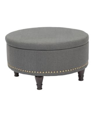 Augusta Round Storage Ottoman with Antique Bronze Nailheads - Macy's