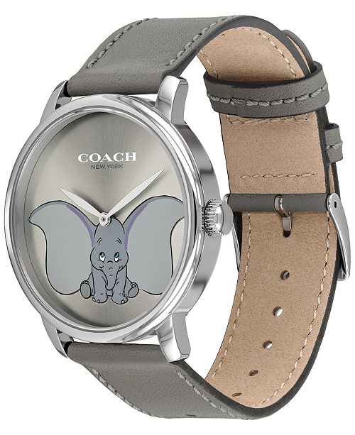 COACH Disney x Women's Dumbo Grand Gray Leather Strap Watch 40mm