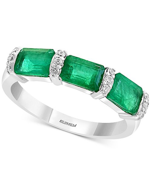 Effy Collection Effy Emerald 1 5 8 Ct T W Diamond 1 10 Ct T W Ring In 14k White Gold Reviews Rings Jewelry Watches Macy S