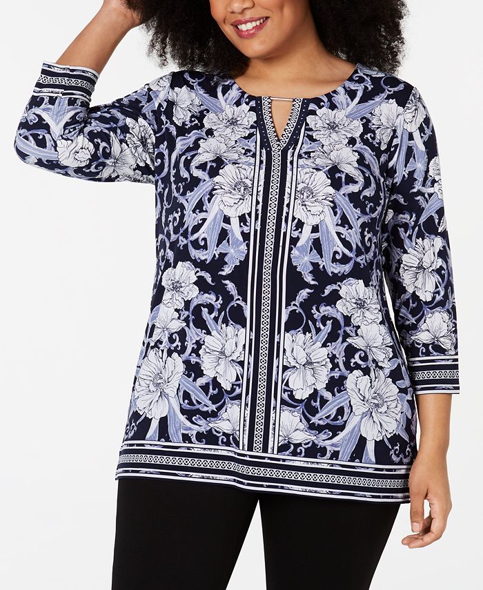 JM Collection Plus Size Printed Keyhole Tunic, Created for Macy's - Macy's