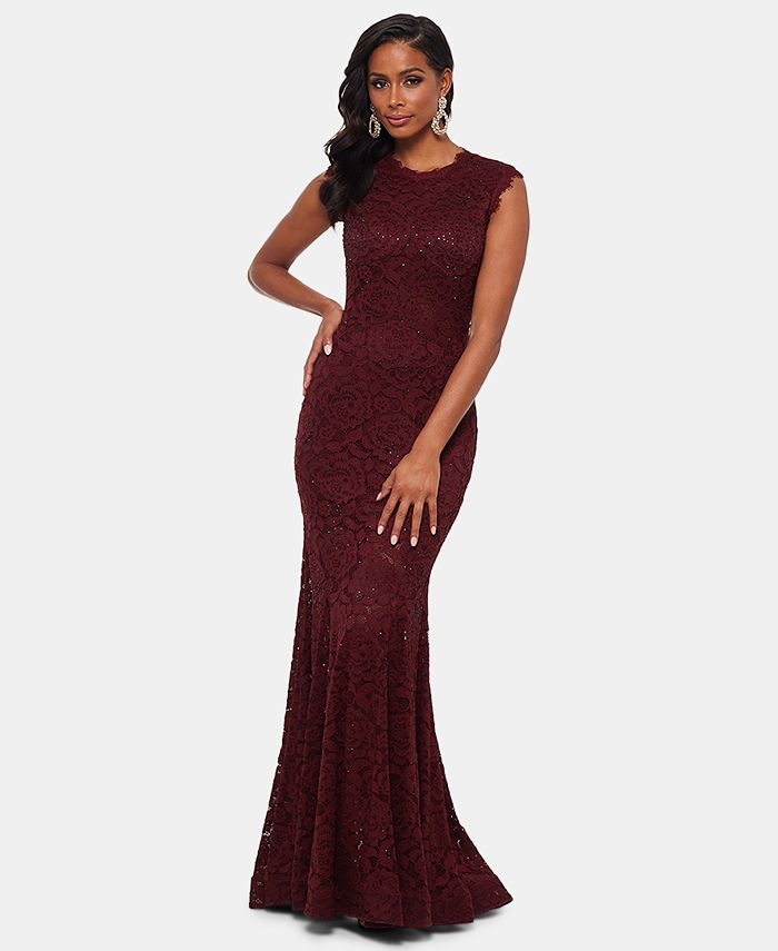 Betsy & adam embellished lace mermaid gown discount