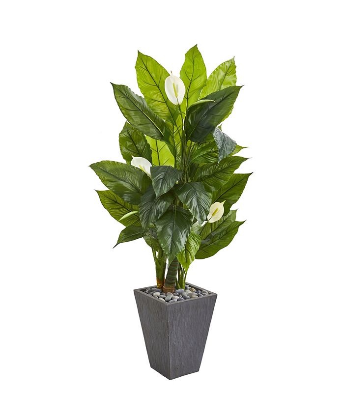 Nearly Natural - 63" Spathiphyllum Artificial Plant in Slate Planter (Real Touch)