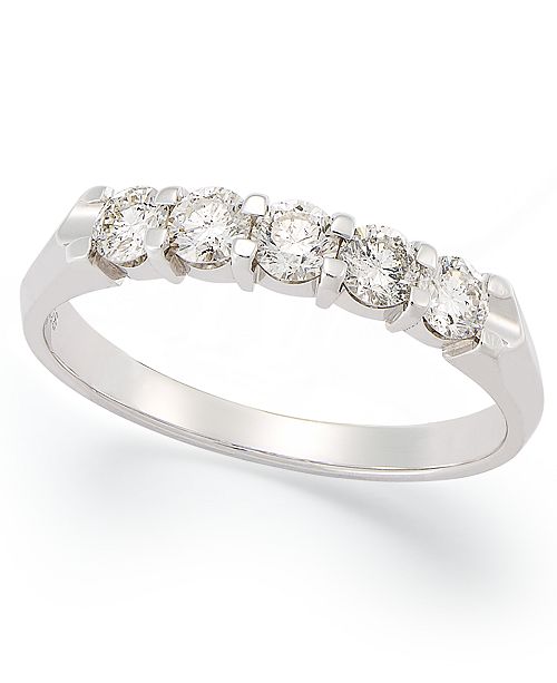 Macy's Certified Five-Stone Diamond Anniversary Band Ring in 14k White