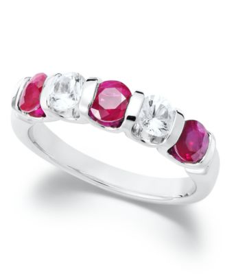 Macy's - Sterling Silver Ring, Ruby (9/10 ct. t.w.) and White Sapphire (5/8 ct. t.w.) Channel-Set Ring