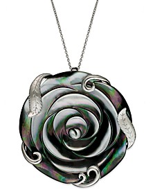 Sterling Silver Necklace, Cultured Tahitian Mother of Pearl Flower Pendant (50mm)