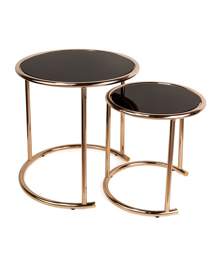 Danya B Set of 2 Nested Round End Tables with Black Glasstop and Rose