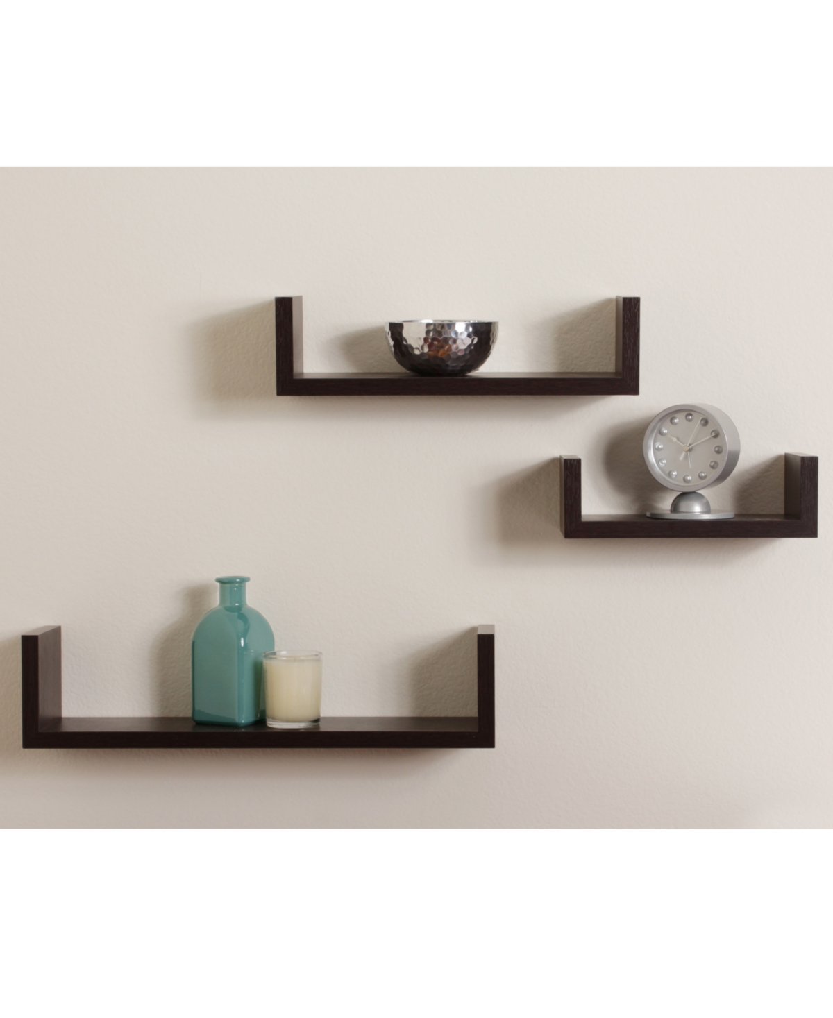 Danya B. Floating 'U' Laminated Walnut Veneer Shelves - Set of 3
