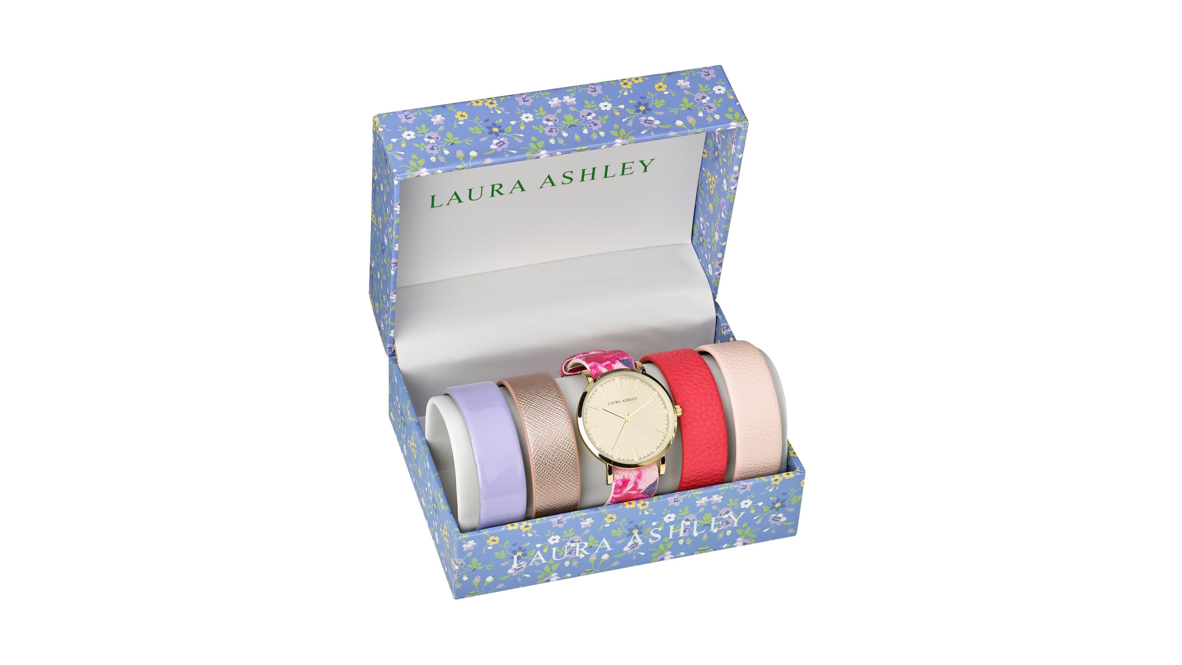 Laura Ashley Gold Slidethrough Interchangeable Sleek Dial Floral Straps Set Watch