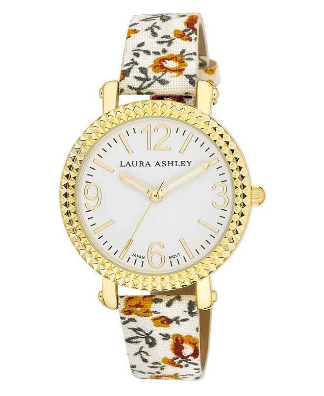Laura Ashley Women's White Floral Band Fluted Bezel Watch & Reviews