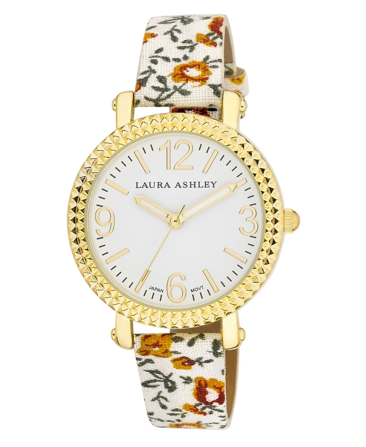 Laura Ashley Women's White Floral Band Fluted Bezel Watch