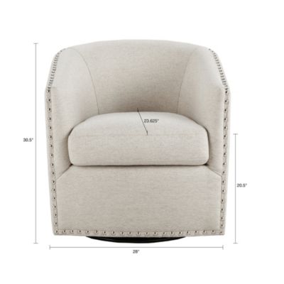 Tyler 30.5"H Upholstered Swivel Barrel Chair with Nailheads