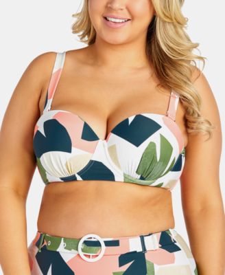 Raisins Curve - Trendy Plus Size Juniors' South Pacific Printed Underwire Bandeau Bikini Top