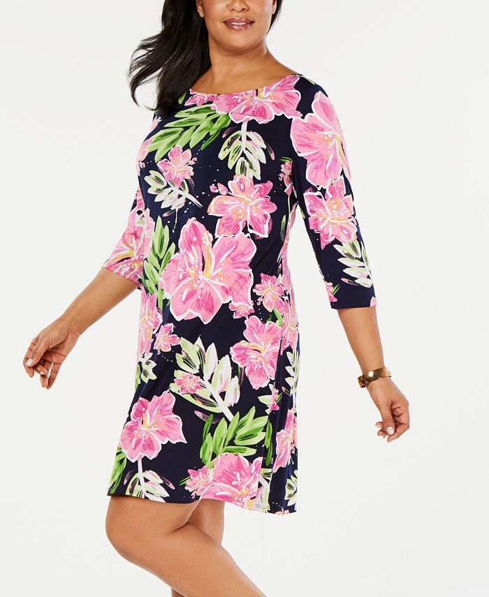 MSK Plus Size Floral-Print Stretch Shift Dress - Macy's