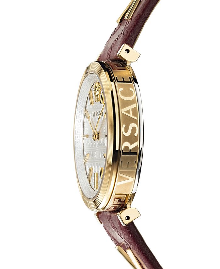 Versace Women's Swiss VTwist Burgundy Leather Strap Watch 36mm Macy's