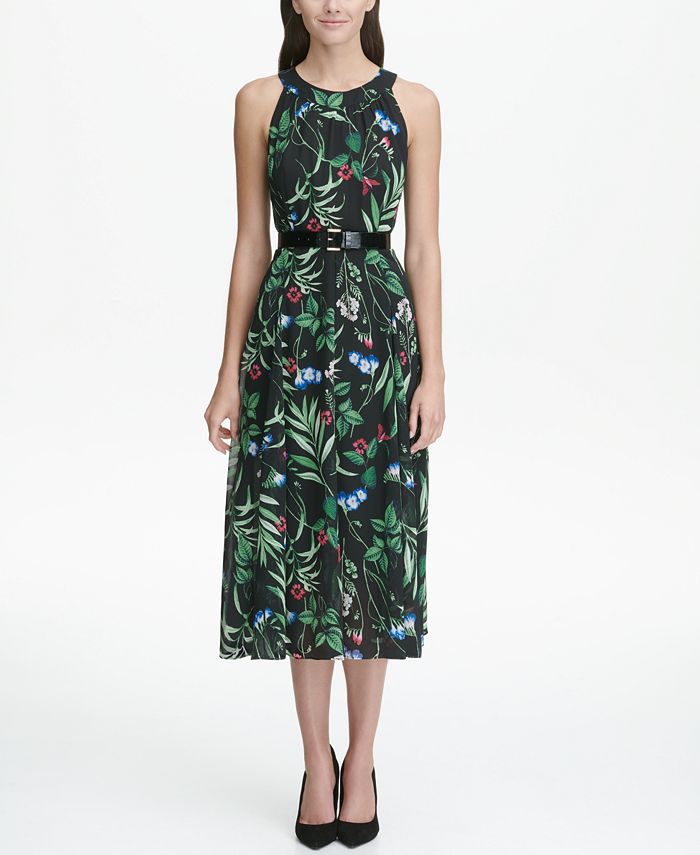 Tommy Hilfiger Floral-Printed Belted Halter Midi Dress - Macy's