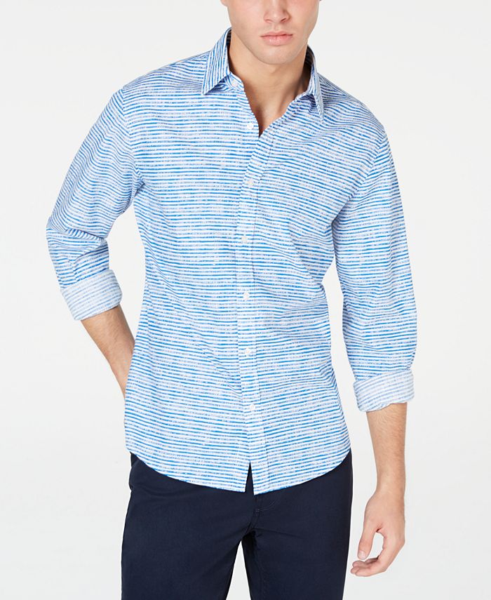 Michael Kors Men's Slim-Fit Textured Stripe Shirt - Macy's