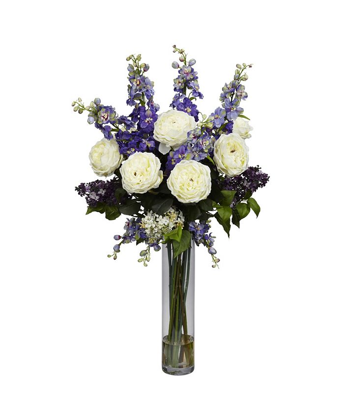 Nearly Natural - Rose, Delphinium and Lilac Silk Flower Arrangement