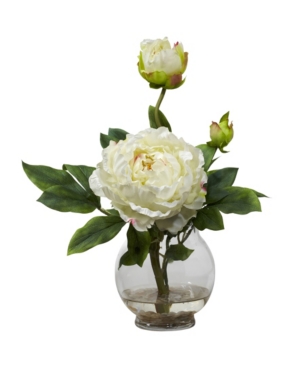 Nearly Natural Peony W/fluted Vase Silk Flower Arrangement In White