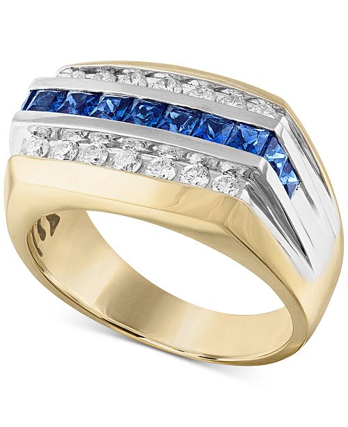 Macy S Men S Lab Created Blue Sapphire 1 1 4 Ct T W White Sapphire 5 8 Ct T W Ring In 10k Gold Reviews Rings Jewelry Watches Macy S