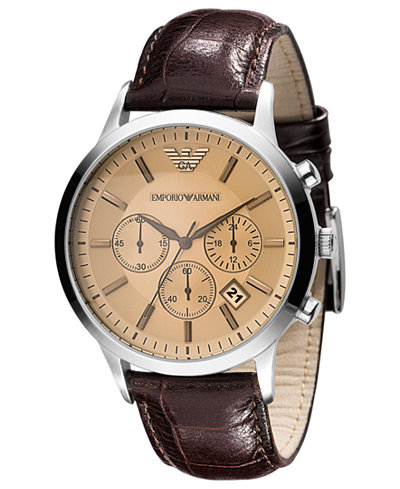 Emporio Armani Watch, Men's Chronograph Brown Embossed Leather Strap 43mm AR2433