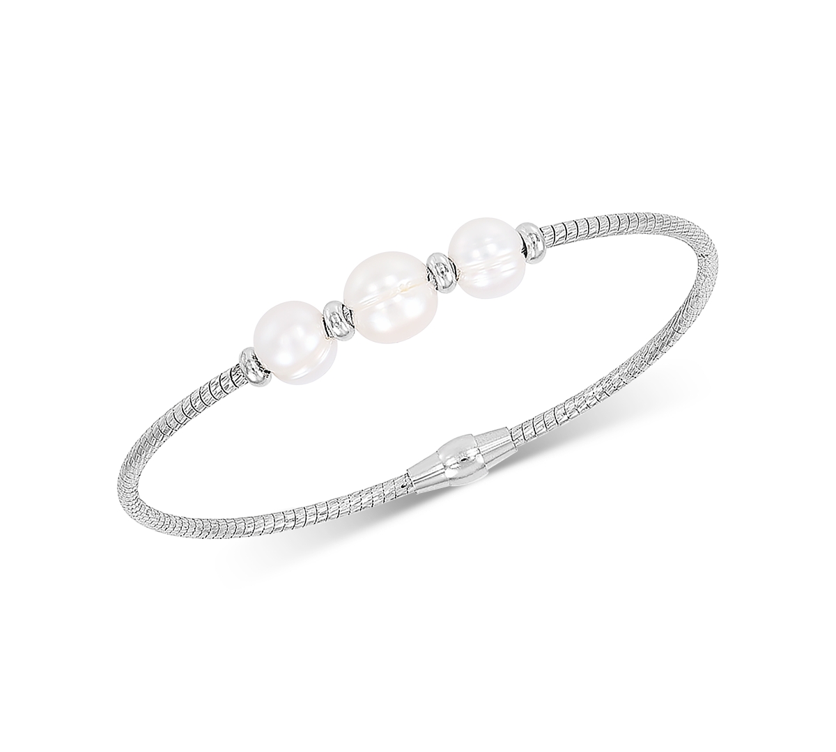 Cultured Freshwater Pearl (7-9mm) Bangle Bracelet in Sterling Silver - Silver