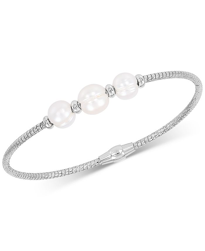 Honora - Cultured Freshwater Pearl (7-9mm) Bangle Bracelet in Sterling Silver